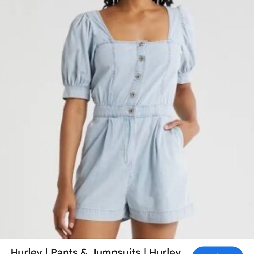 Hurley Sky Blue Button-Up Romper Cottagecore Euro Summer Scandi Minimalist S